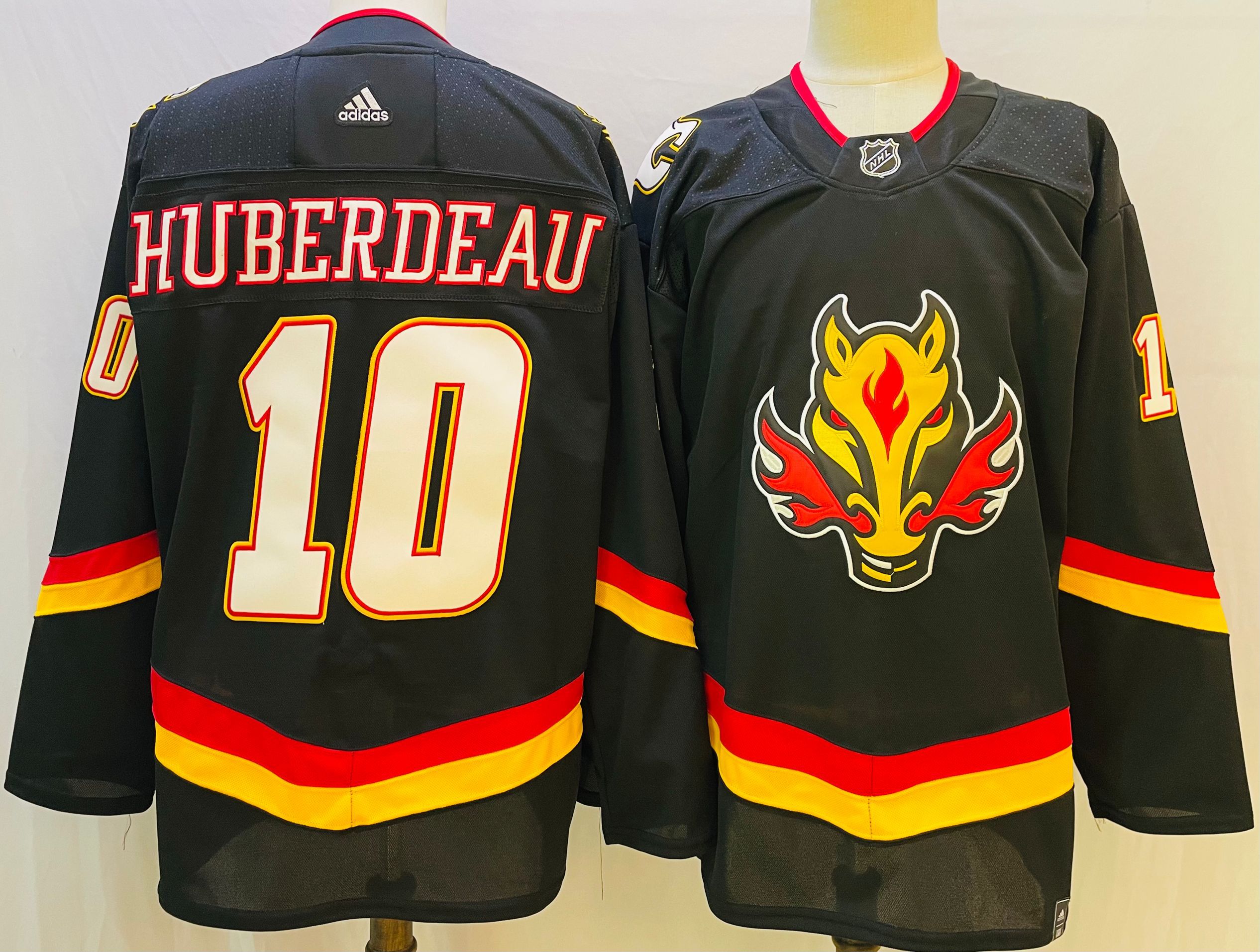 Men Calgary Flames 10 Huberdeau Black Throwback 2022 Adidas NHL Jersey